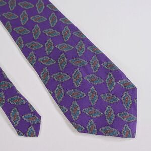 Aquascutum London Purple Teal Geometric Print Silk Tie